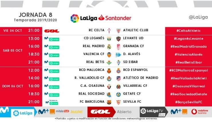 concepto dramático Ninguna LaLiga ha dado a conocer los horarios de la jornada 8ª de LaLiga Santander  - Radio Marca Barcelona