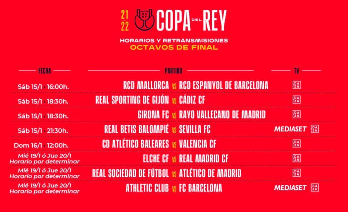 Ya tenemos los días y horarios de los octavos de #CopaDelRey